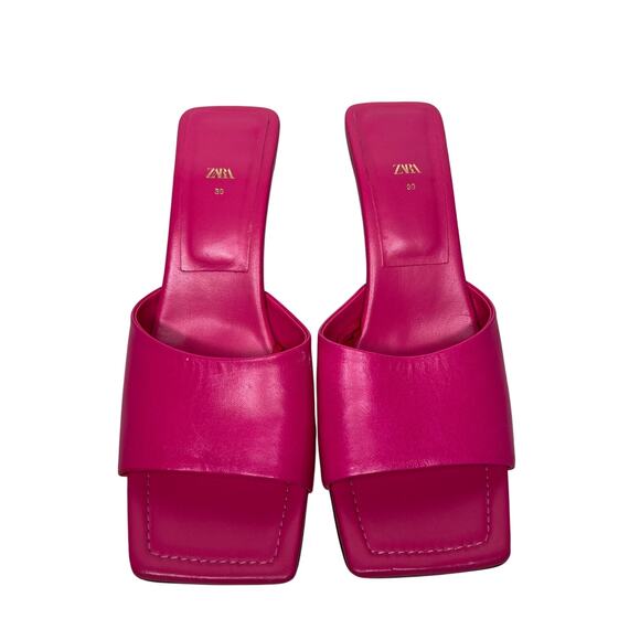 Zara Pink Square Toe Kitten Heel Mule Slide Sandals Size 39 - Picture 2 of 7